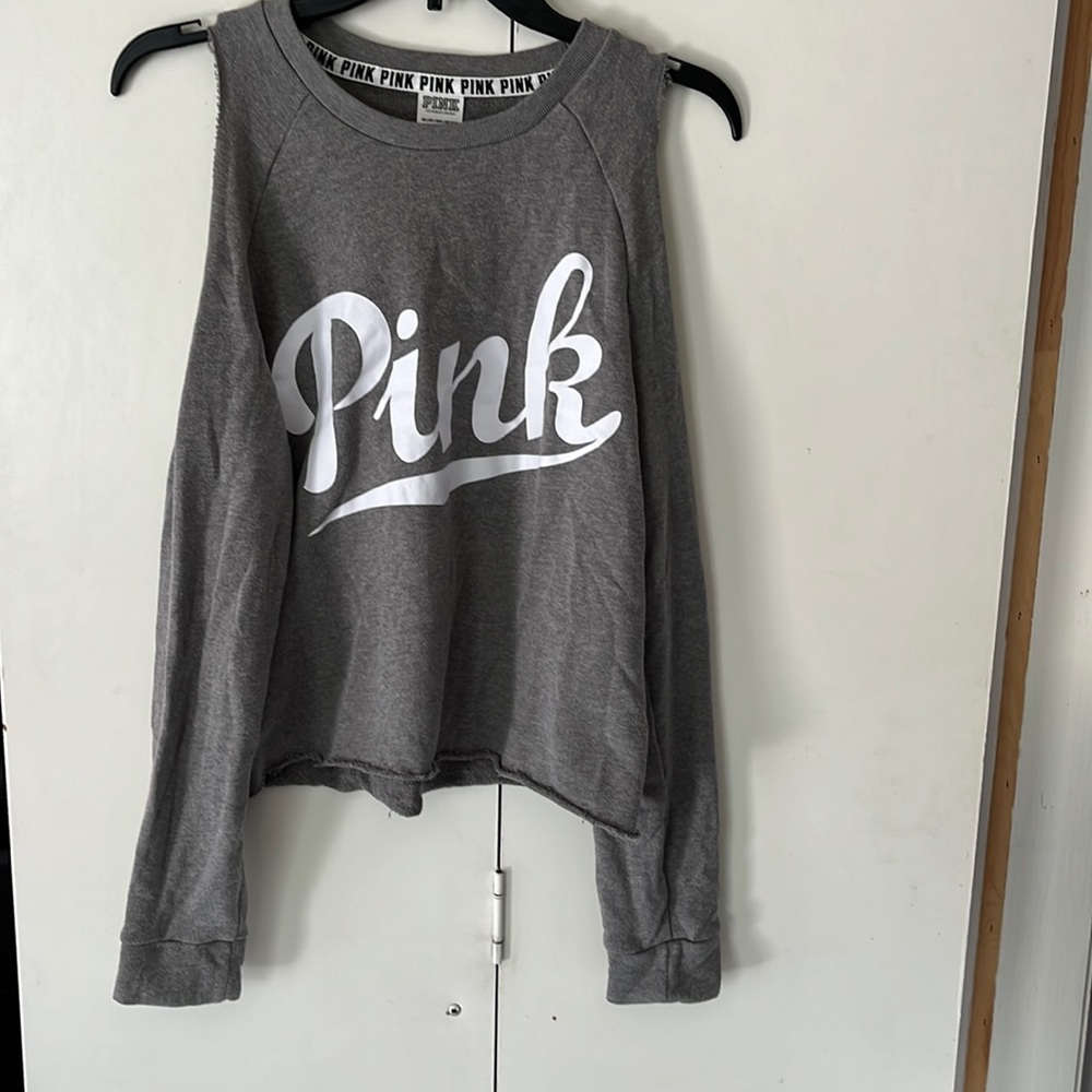 Gray PINK sexy shoulder sweatshirt lightweight size xs